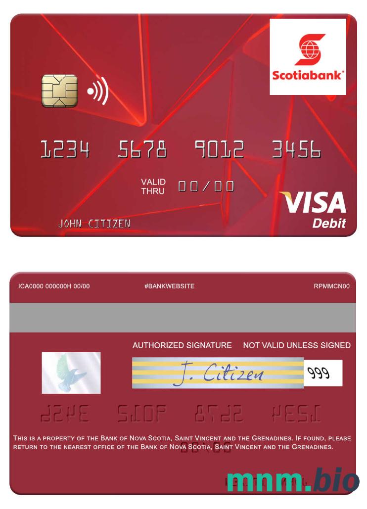 Saint Vincent and the Grenadines Bank of Nova Scotia visa debet karta przykład w formacie PSD